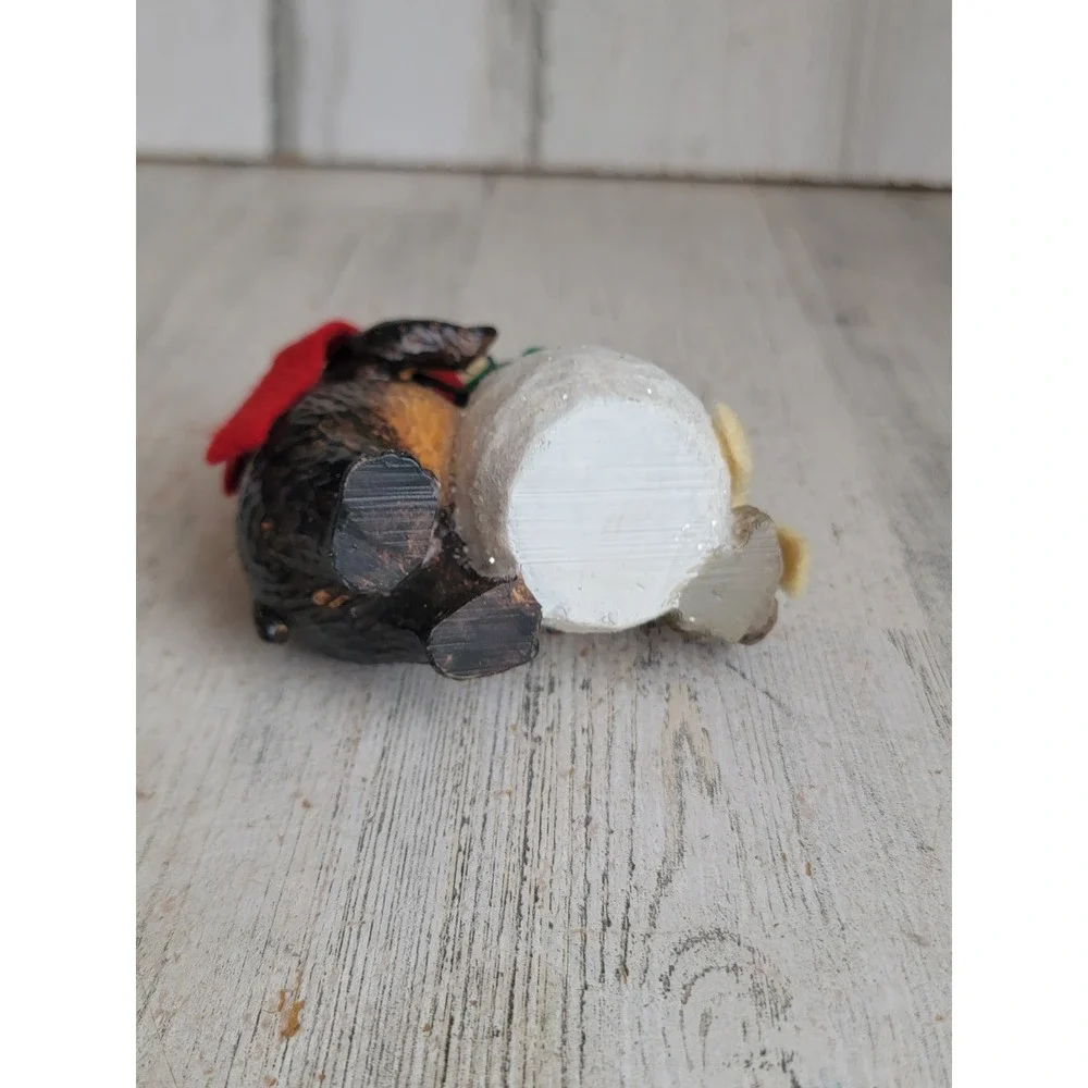 Rustic folk art Forest Friends snowman bear raccoon ornament Xmas unique
